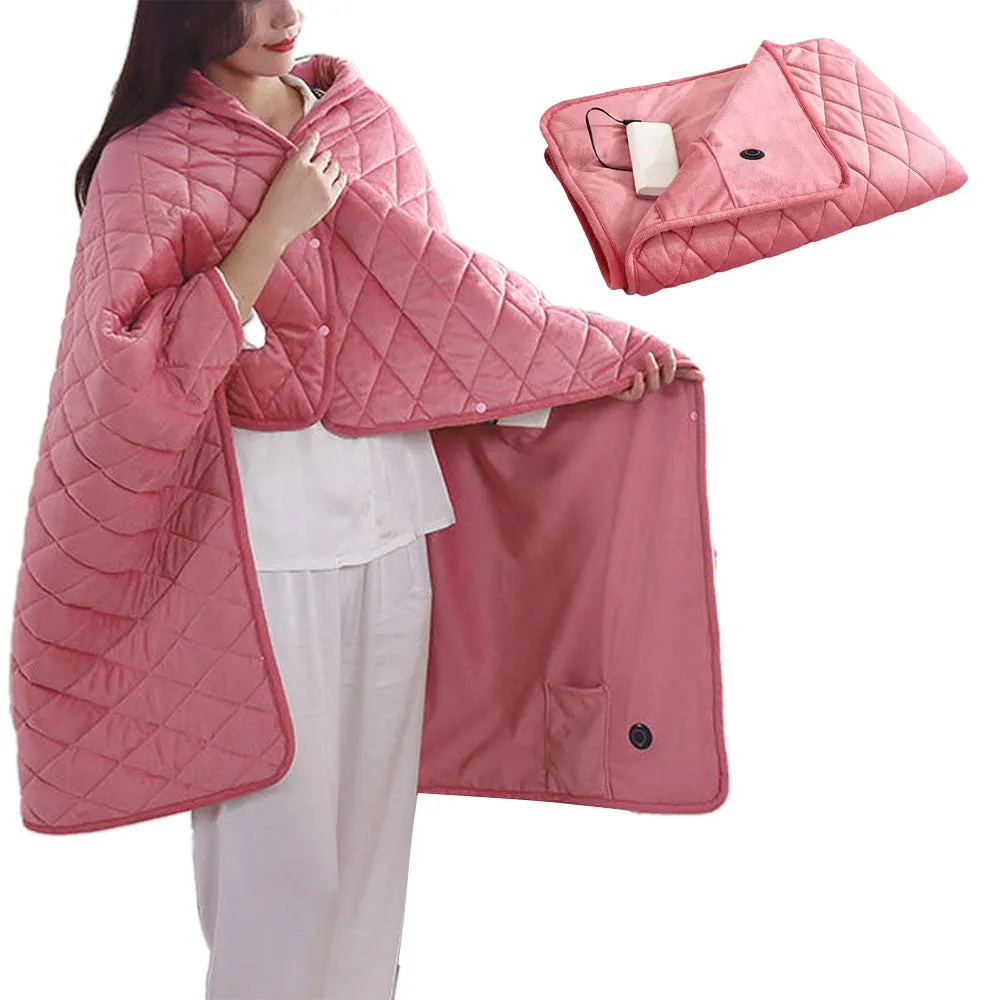140x100cm Electric Blanket 3 Heat Settings USB Heated Blanket Wearable Pink