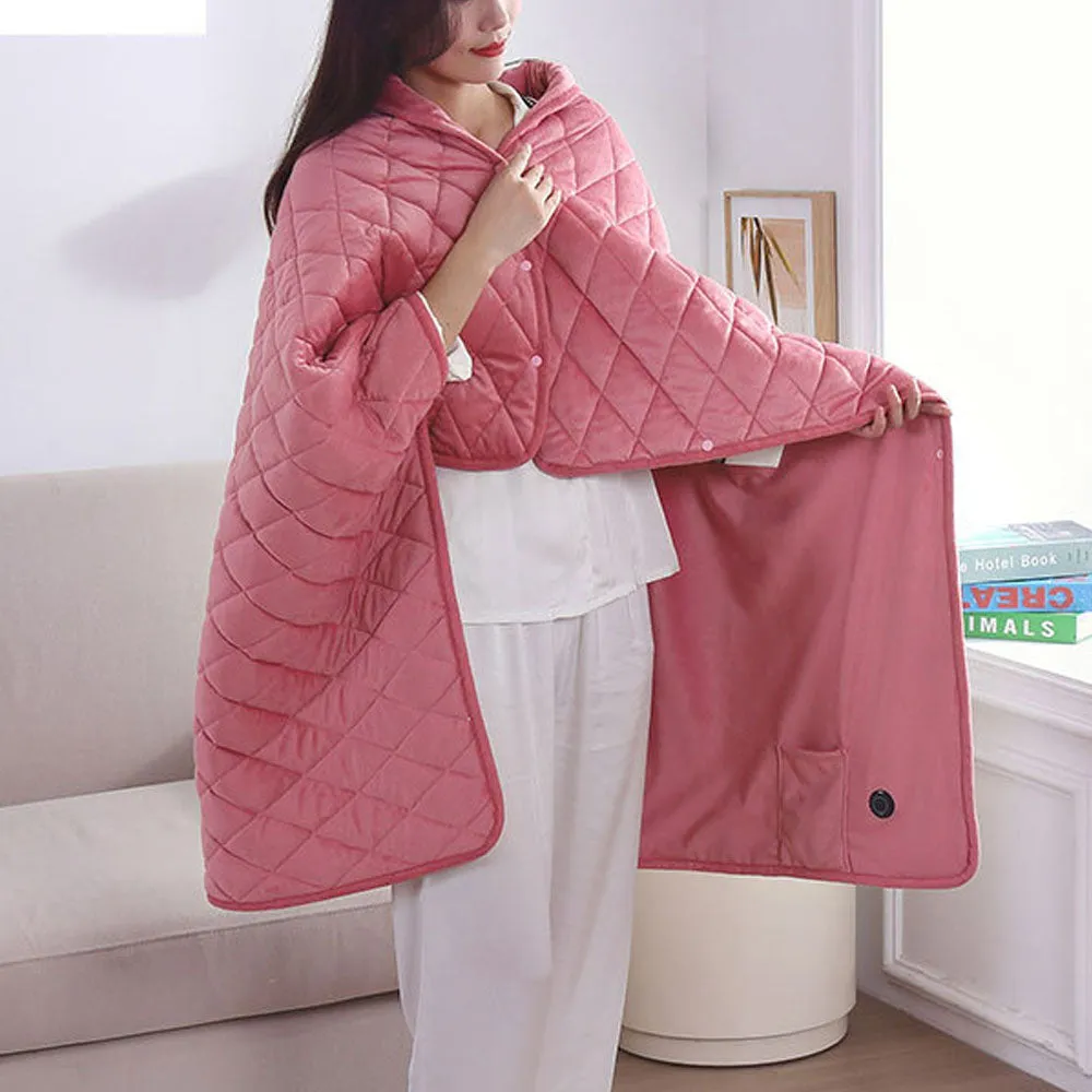140x100cm Electric Blanket 3 Heat Settings USB Heated Blanket Wearable Pink