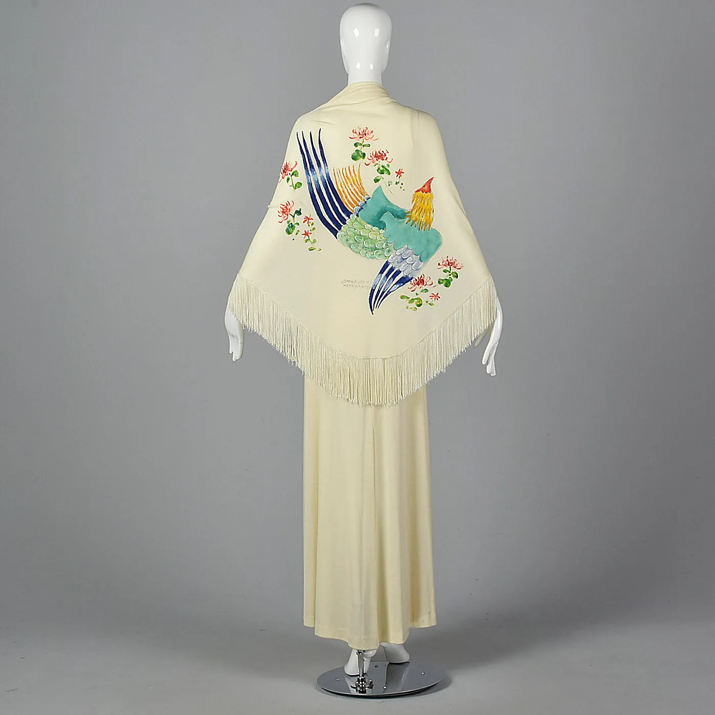 1970s Hand Painted Maxi Dress and Matching Shawl