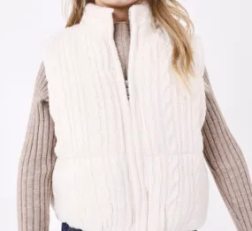 4314 Mayoral Mini Girls Cable Knit Zippered Padded Vest - Chickpea White