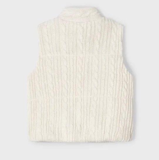 4314 Mayoral Mini Girls Cable Knit Zippered Padded Vest - Chickpea White