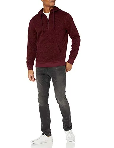 Amazon Brand - Goodthreads Men's Sweater-Knit Fleece Long-Sleeve Half-Zip Hoodie, Burgundy, Small