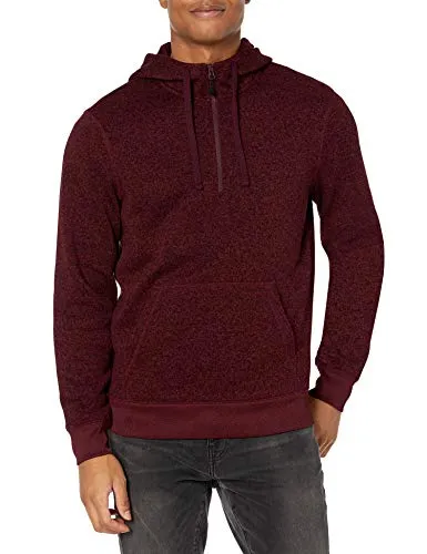 Amazon Brand - Goodthreads Men's Sweater-Knit Fleece Long-Sleeve Half-Zip Hoodie, Burgundy, Small