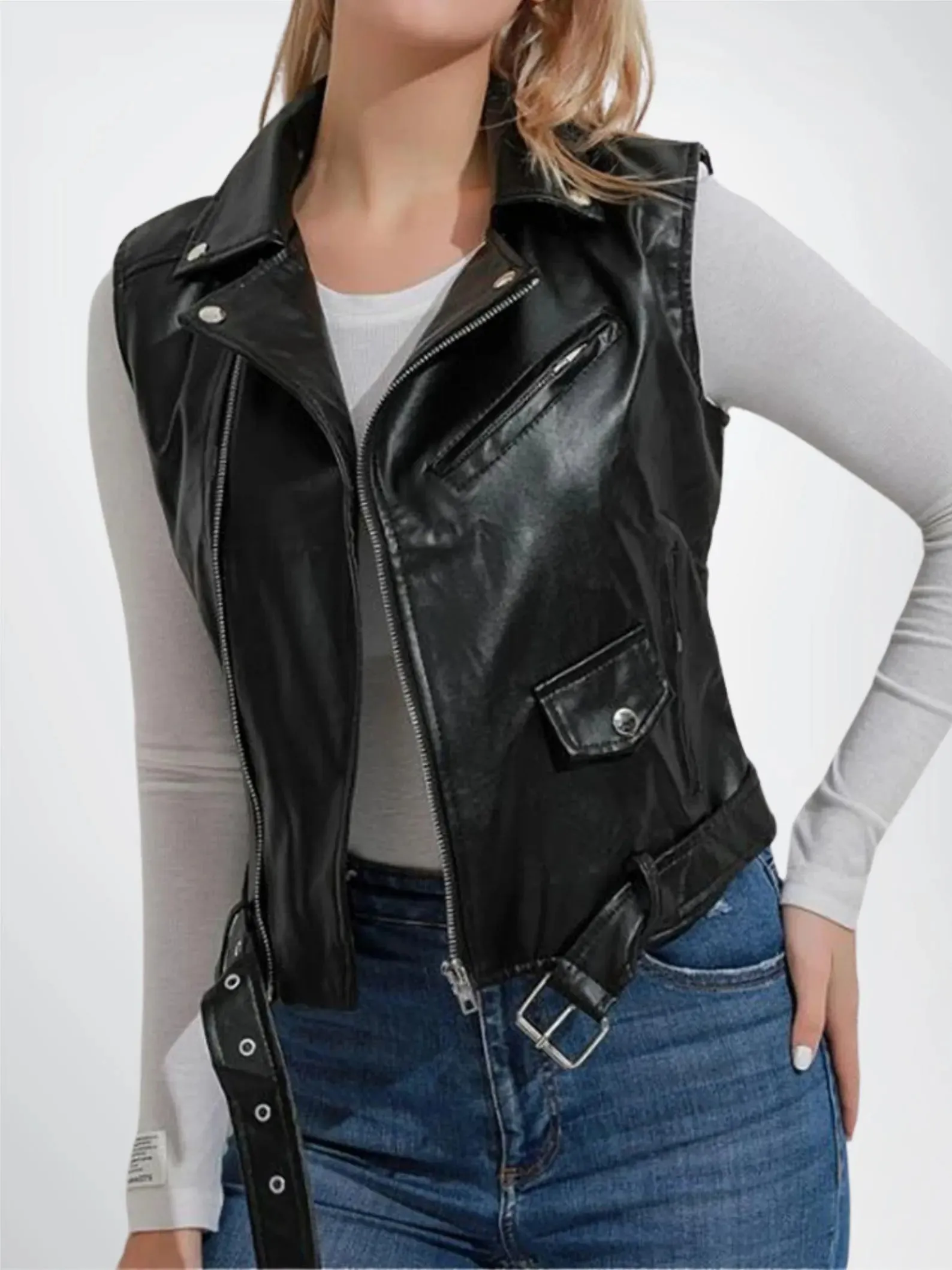 black leather biker vest womens