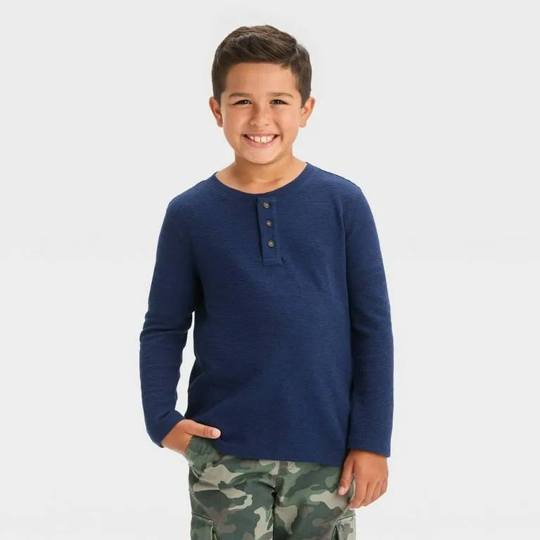 Boys’ Long-Sleeve Henley Shirt - Cat & Jack™, New, Size-S,M