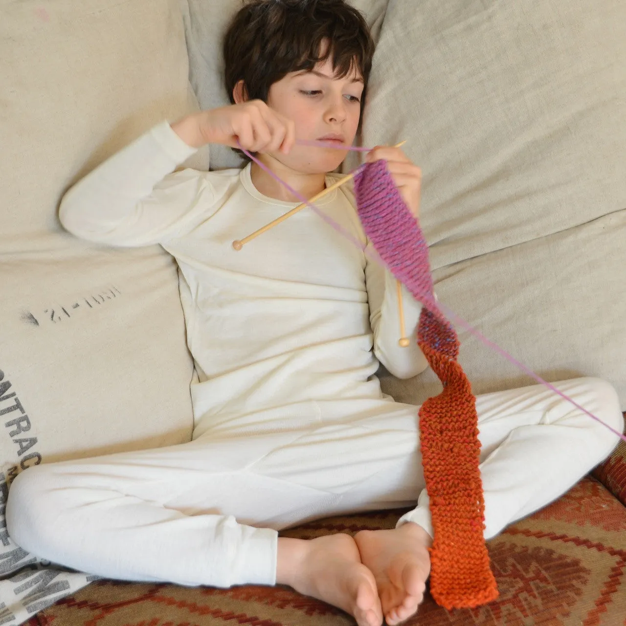 Child's Long Johns / PJ Bottoms - 100% Organic Merino Wool - Natural (1-12y)