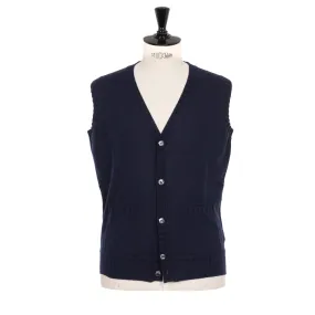 Dark Blue Vest "Gilet Rib" made from pure Duvet Cashmere