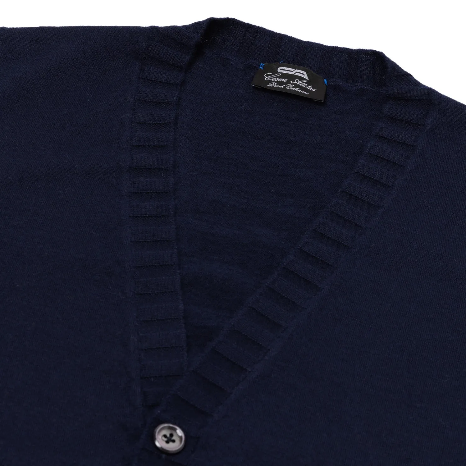 Dark Blue Vest "Gilet Rib" made from pure Duvet Cashmere