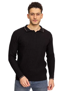 F- Black Striped Polo Neck Pullover