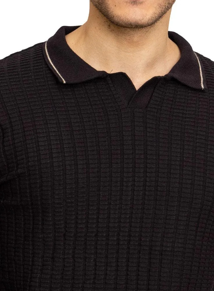 F- Black Striped Polo Neck Pullover