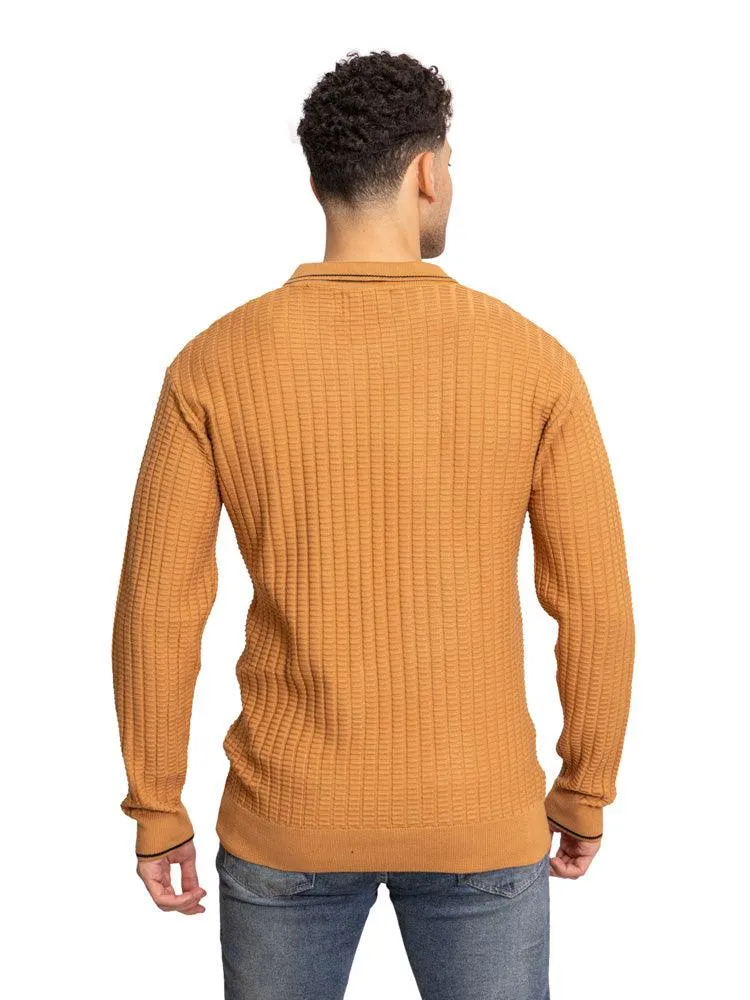F- Camel Striped Polo Neck Pullover