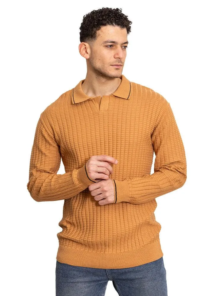 F- Camel Striped Polo Neck Pullover