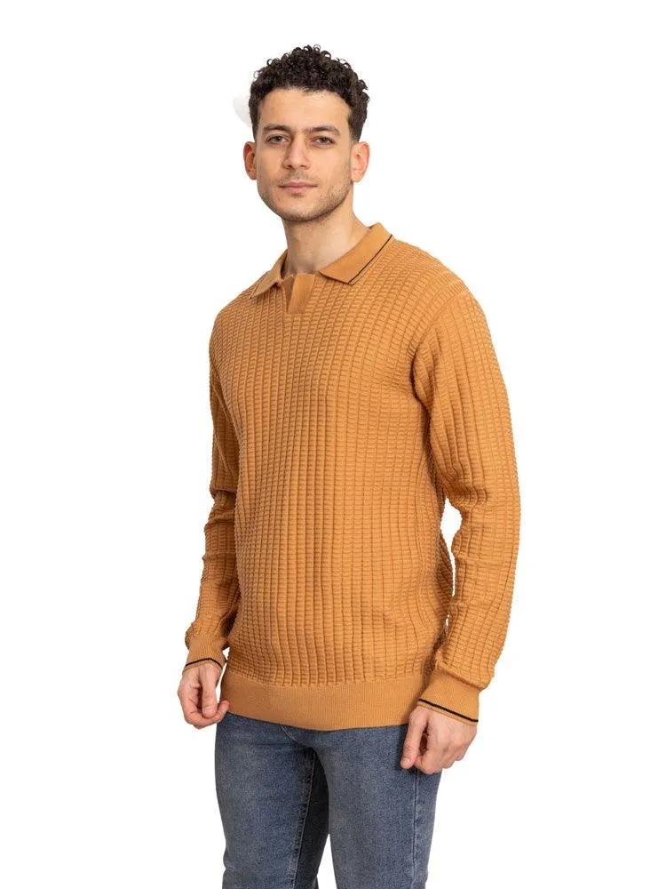 F- Camel Striped Polo Neck Pullover