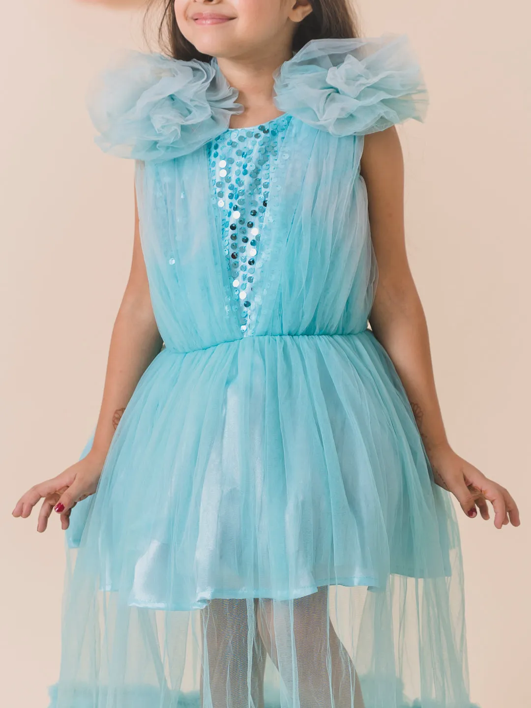 Girls Turquoise Blue Net Party Maxi Dress - Ps Peaches