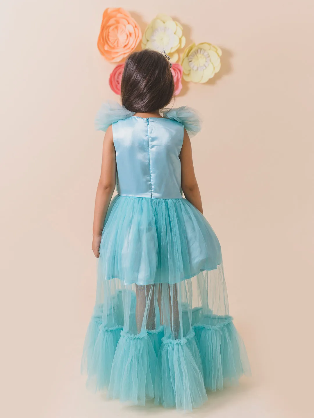 Girls Turquoise Blue Net Party Maxi Dress - Ps Peaches