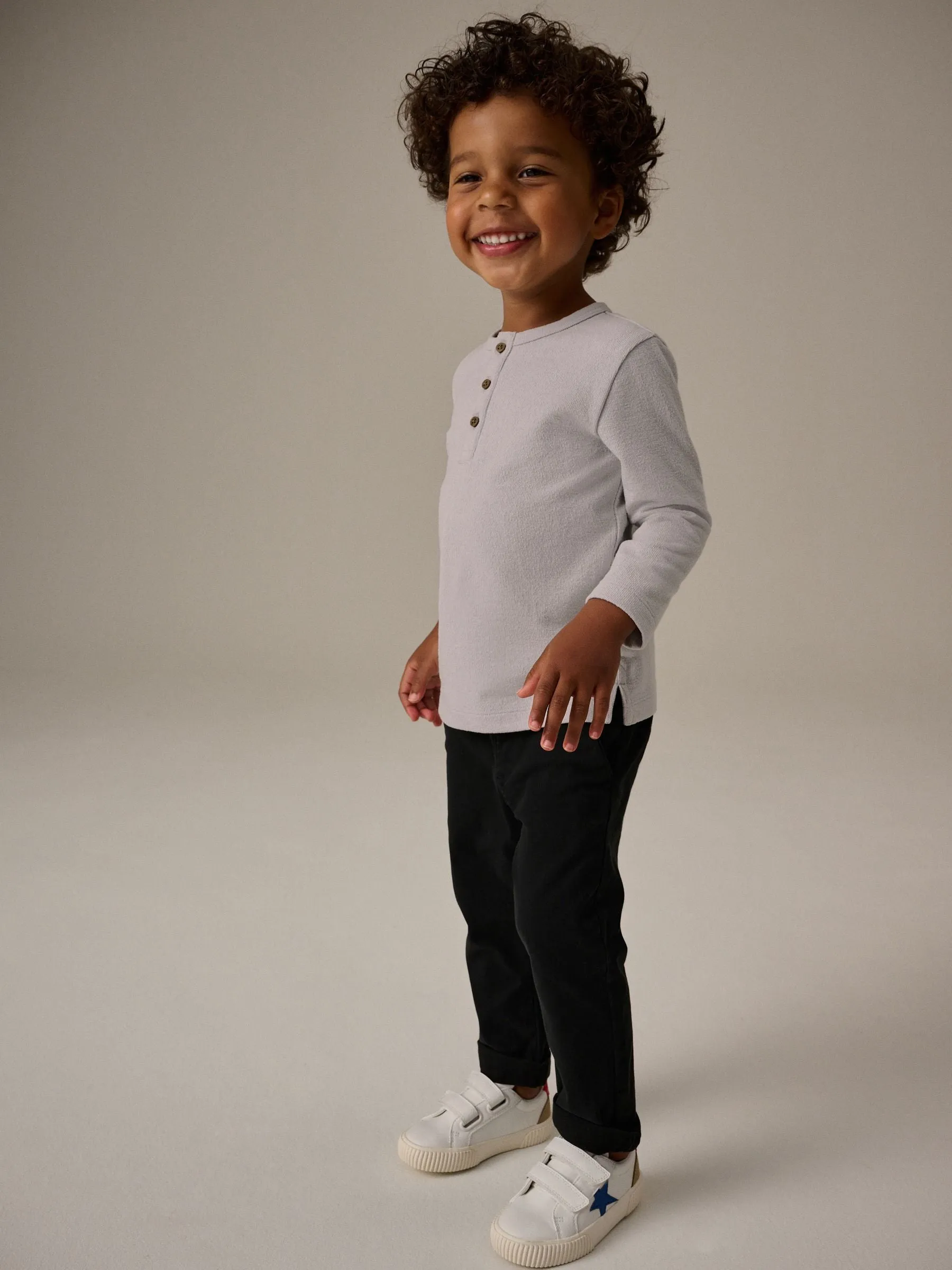 Grey Long Sleeve Henley Neck T-Shirt (3mths-7yrs)