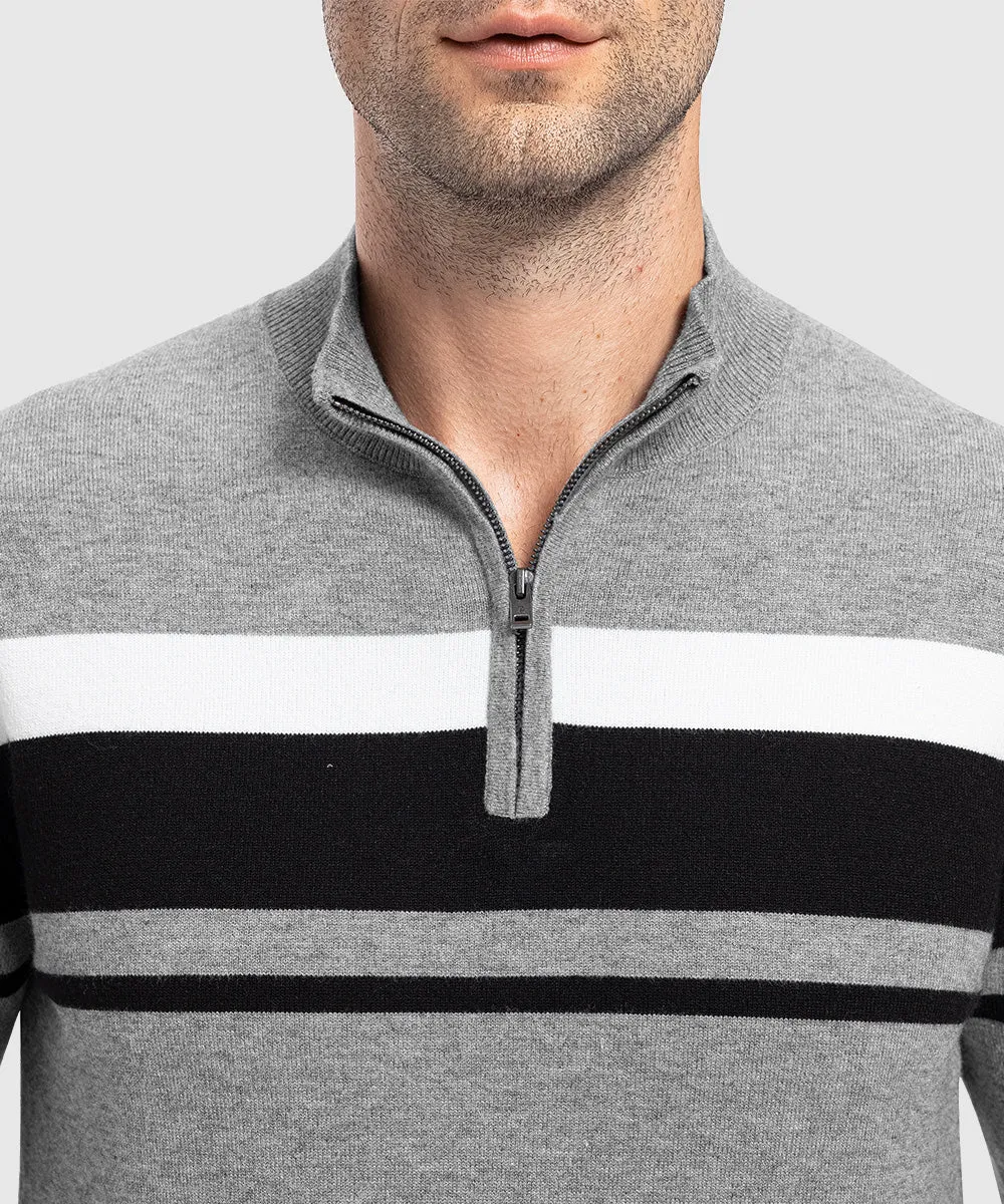 Men's 1/4 Zip Stripe Pullover Polo Sweaters