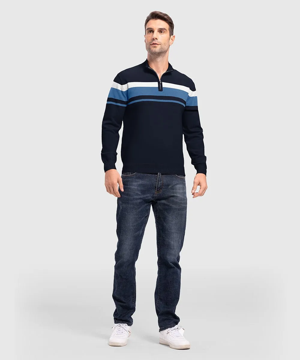 Men's 1/4 Zip Stripe Pullover Polo Sweaters