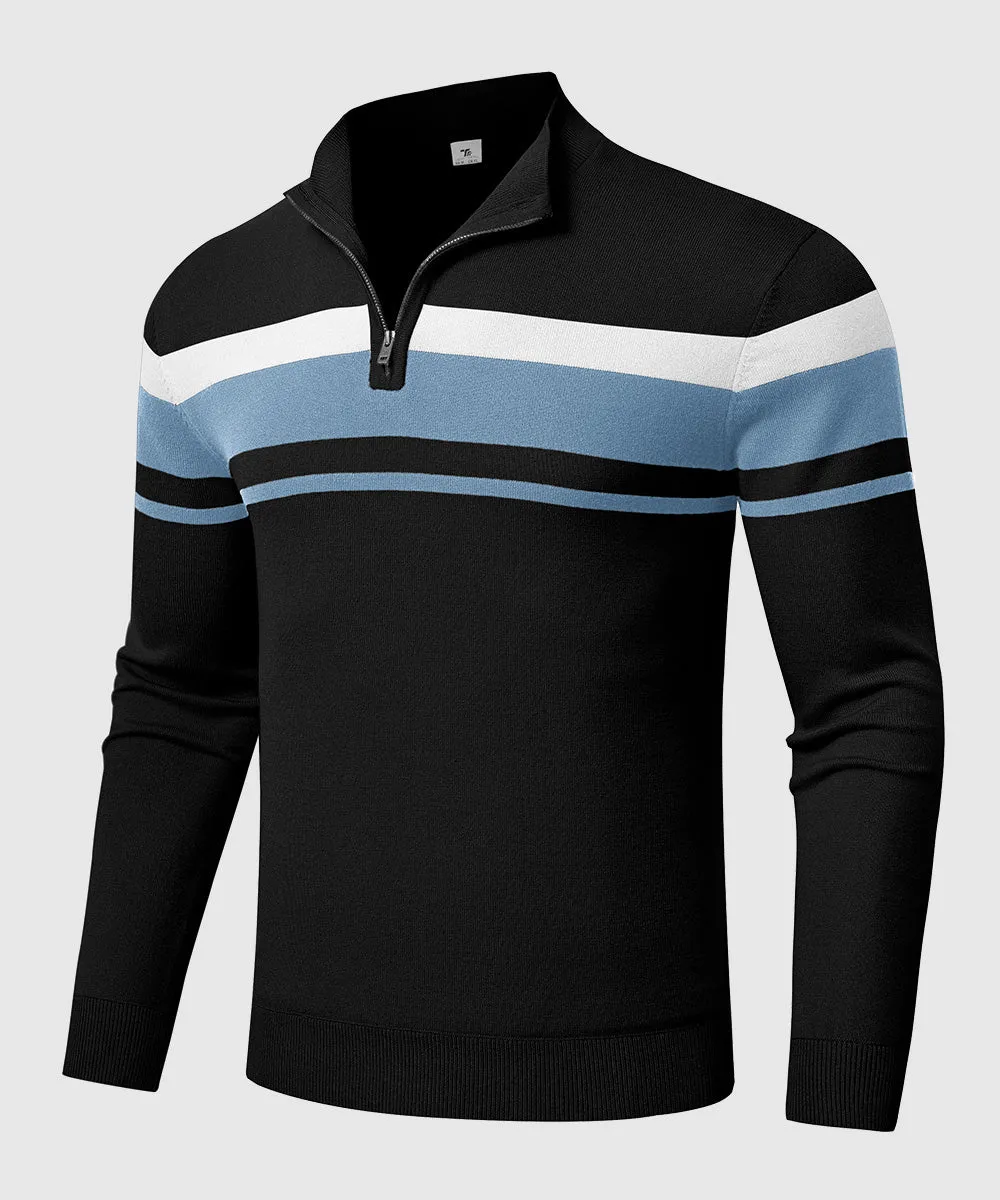 Men's 1/4 Zip Stripe Pullover Polo Sweaters