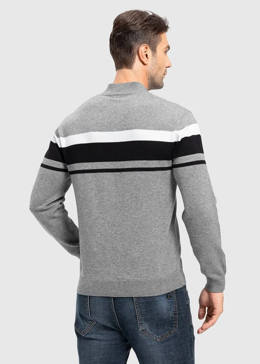 Men's 1/4 Zip Stripe Pullover Polo Sweaters