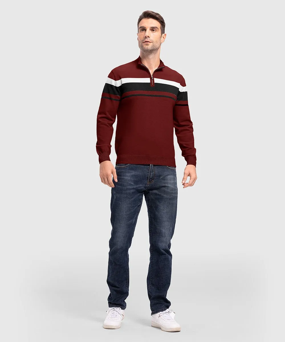 Men's 1/4 Zip Stripe Pullover Polo Sweaters