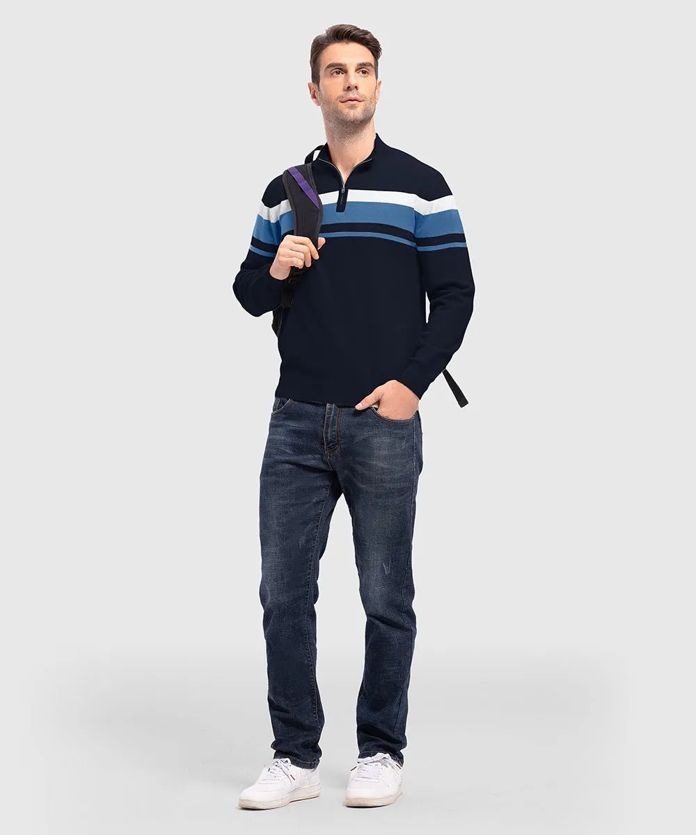 Men's 1/4 Zip Stripe Pullover Polo Sweaters
