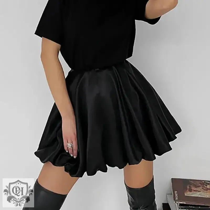 Satin Pleated A-Line Skirt