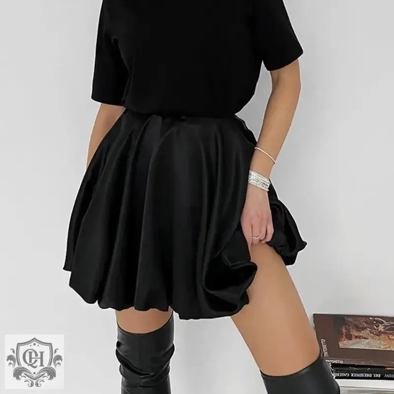 Satin Pleated A-Line Skirt