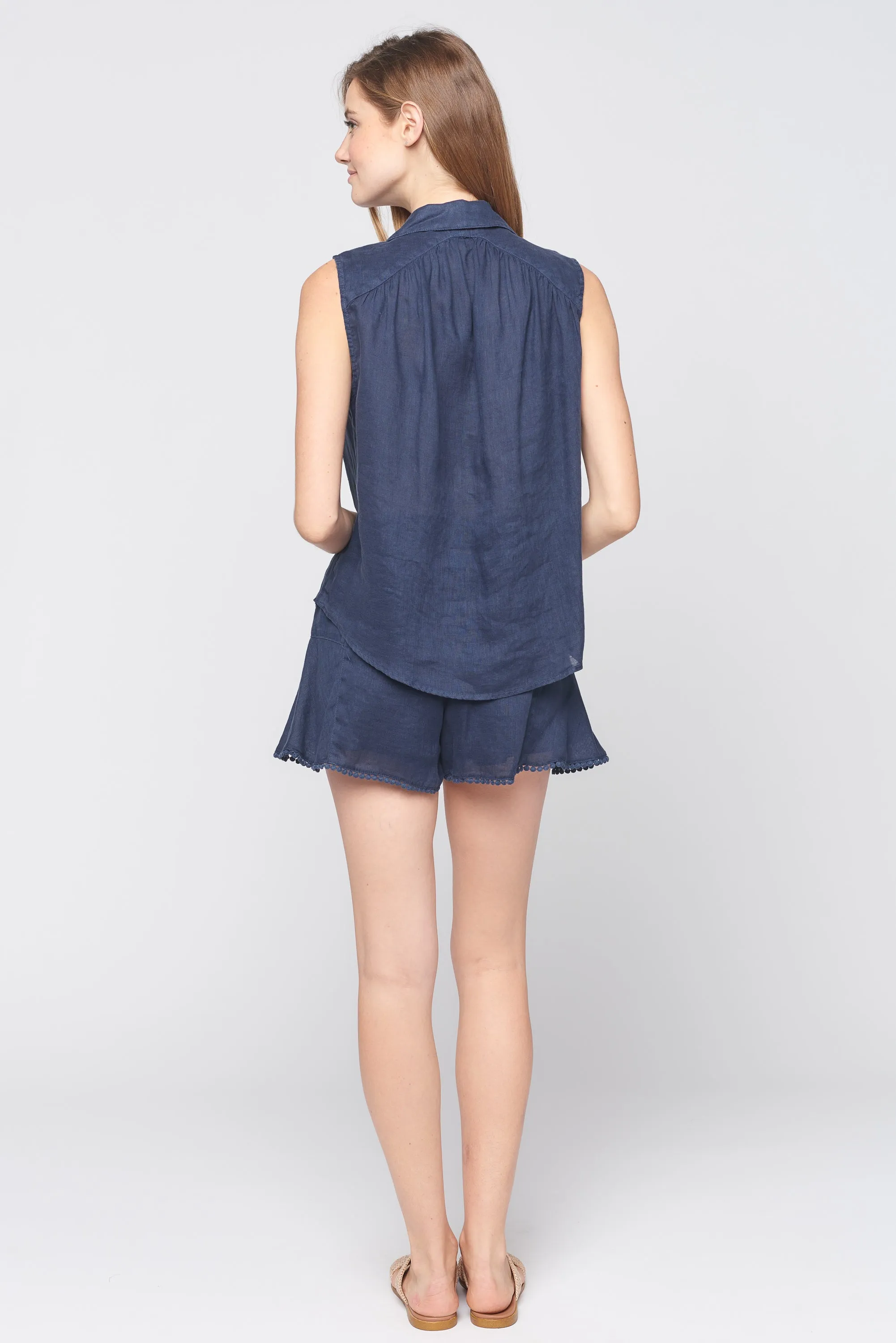 Sleeveless Linen Button Down Shirt