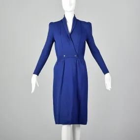 St. John 1980s Blue Faux Wrap Knit Dress