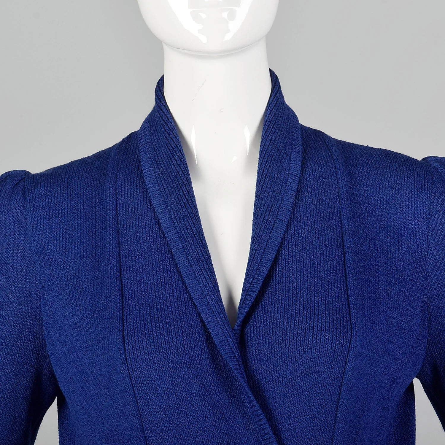 St. John 1980s Blue Faux Wrap Knit Dress
