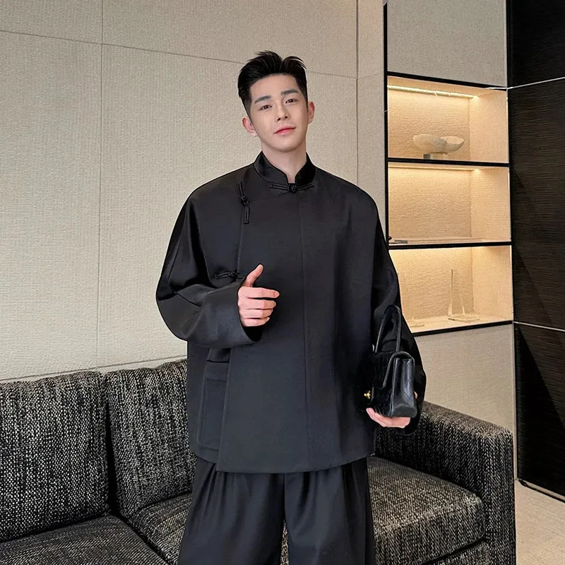 Trend Chinese Style Suit Coat Soild Color Single Breasted Stand Collar Simple Men's Blazer Male Clothing 9C5202