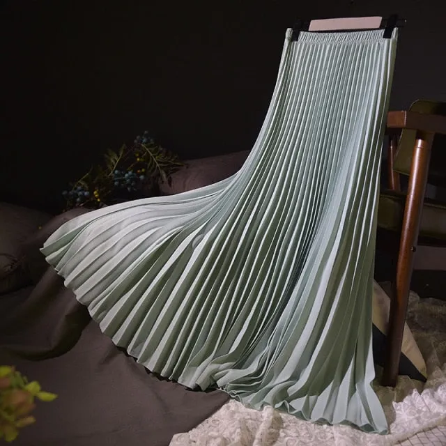 Vintage Chiffon High-Waist Pleated Long Skirt