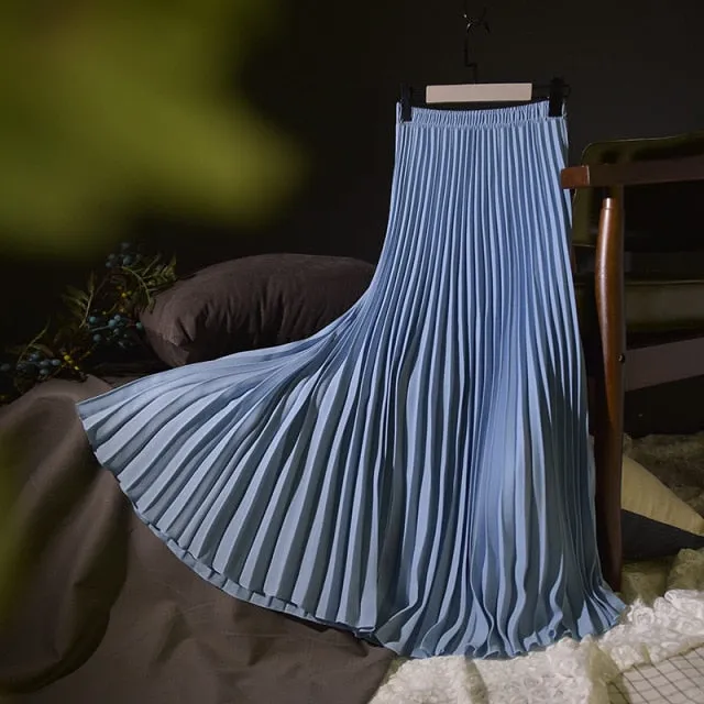 Vintage Chiffon High-Waist Pleated Long Skirt