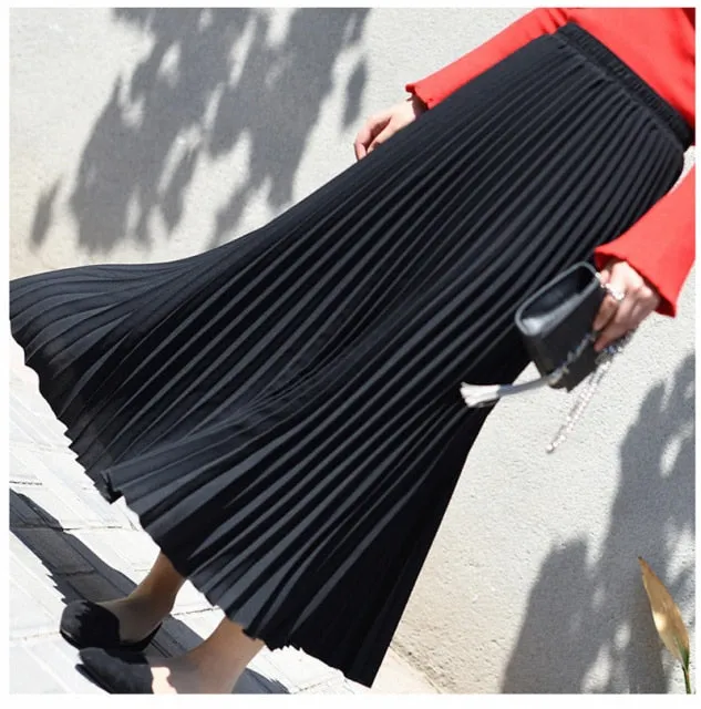 Vintage Chiffon High-Waist Pleated Long Skirt