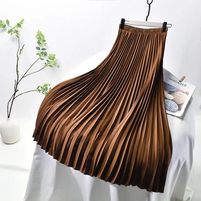 Vintage Chiffon High-Waist Pleated Long Skirt