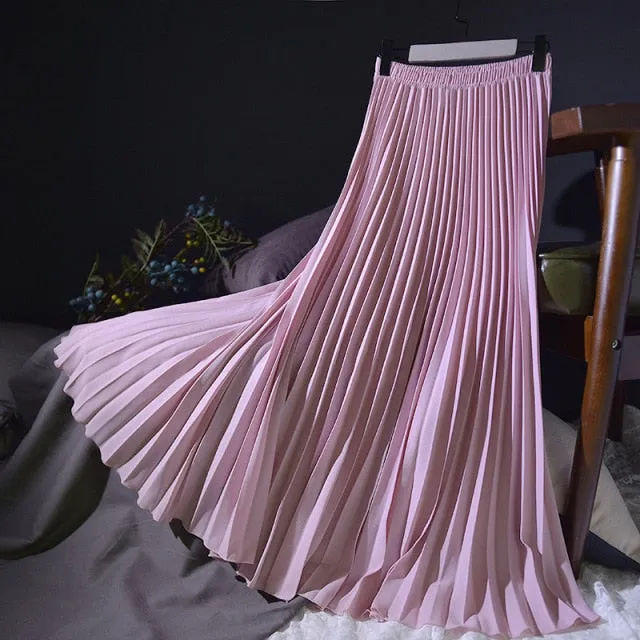 Vintage Chiffon High-Waist Pleated Long Skirt
