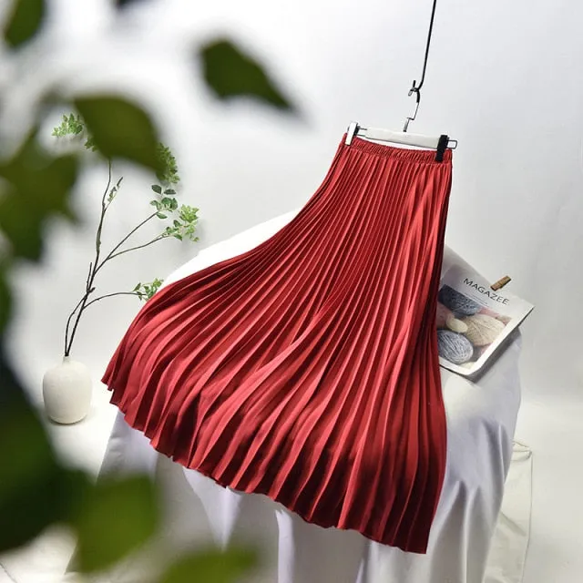 Vintage Chiffon High-Waist Pleated Long Skirt