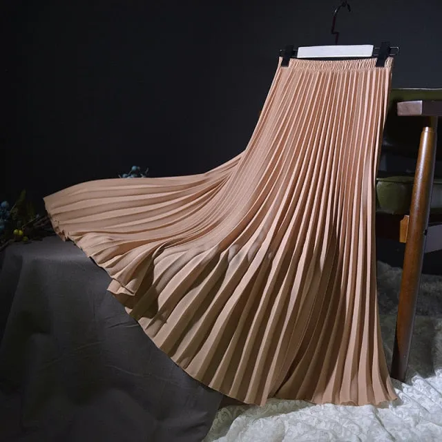Vintage Chiffon High-Waist Pleated Long Skirt