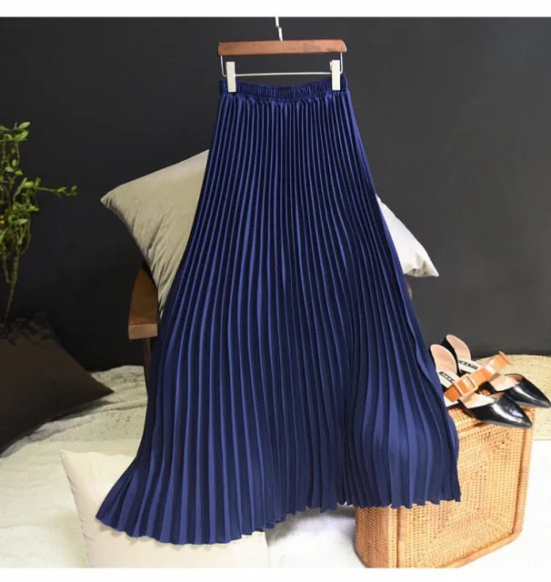 Vintage Chiffon High-Waist Pleated Long Skirt