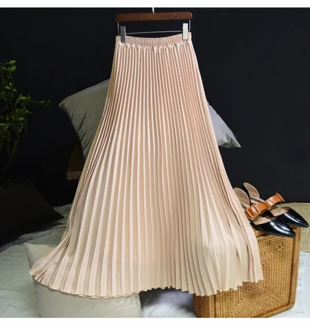 Vintage Chiffon High-Waist Pleated Long Skirt