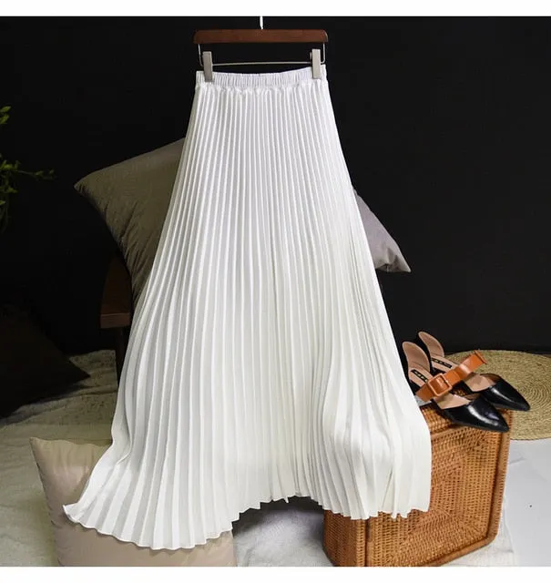 Vintage Chiffon High-Waist Pleated Long Skirt
