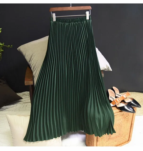 Vintage Chiffon High-Waist Pleated Long Skirt