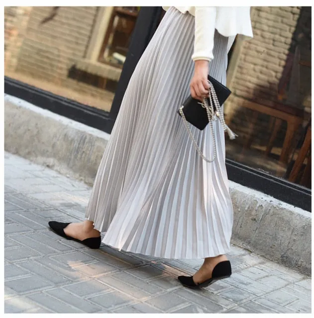 Vintage Chiffon High-Waist Pleated Long Skirt