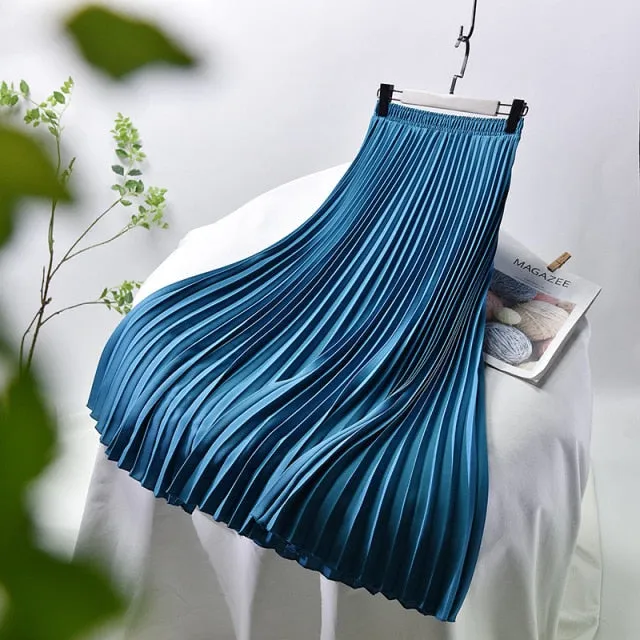 Vintage Chiffon High-Waist Pleated Long Skirt