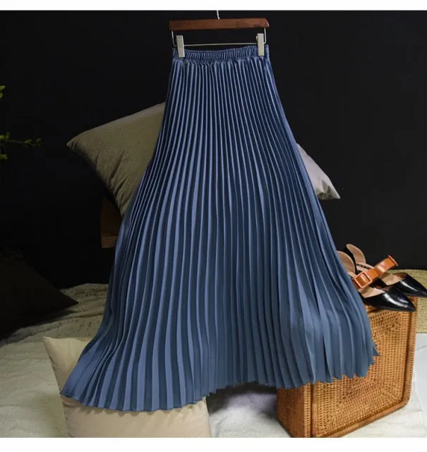 Vintage Chiffon High-Waist Pleated Long Skirt