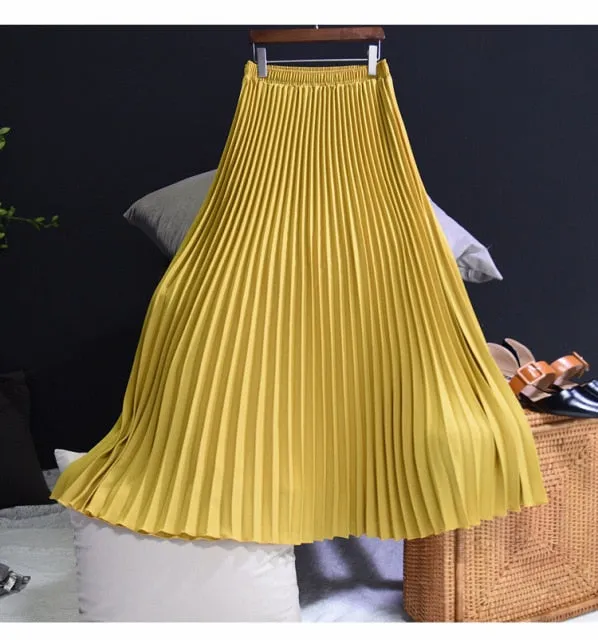 Vintage Chiffon High-Waist Pleated Long Skirt