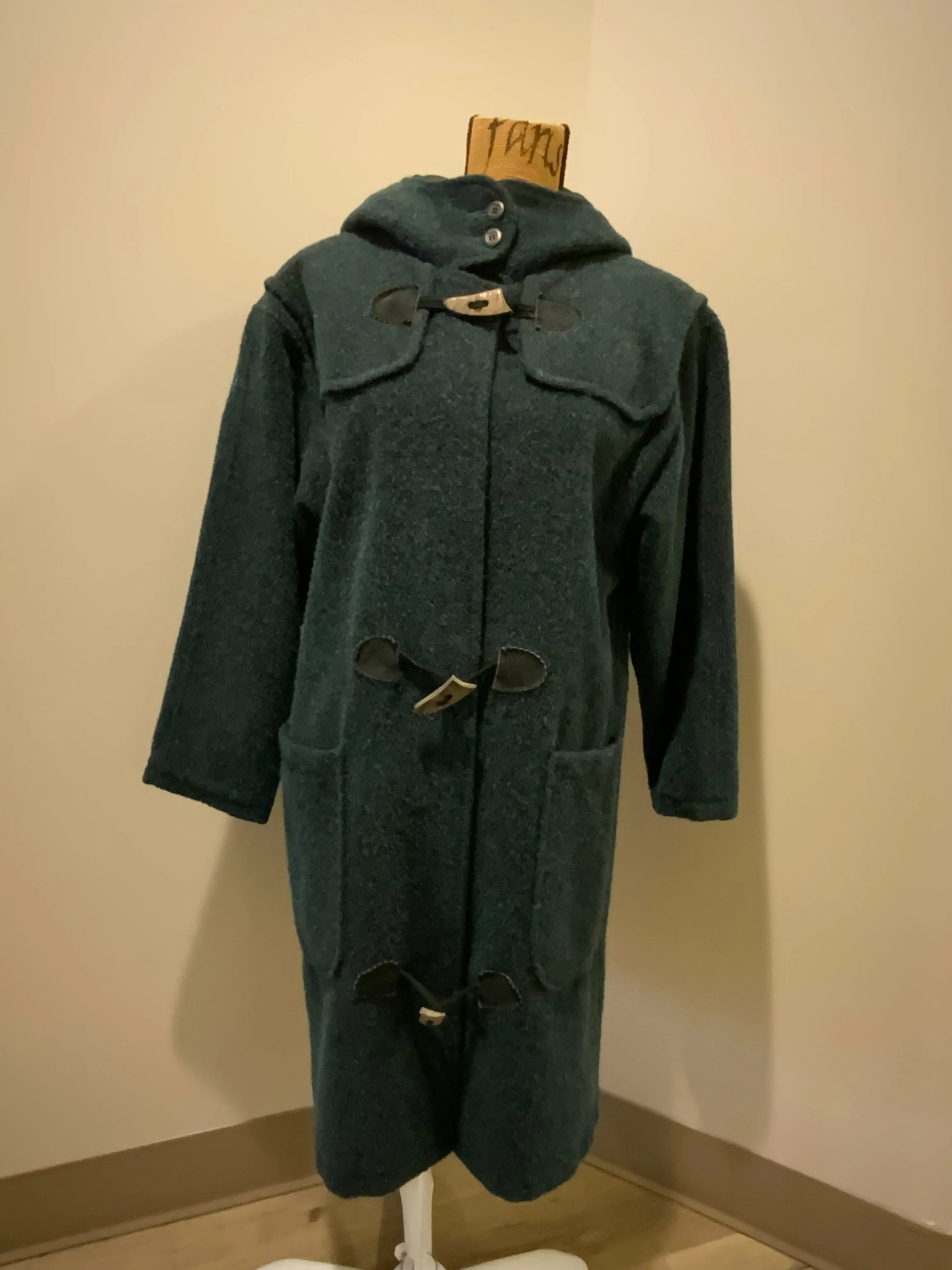 Vintage Woolrich Dark Teal Wool Duffle Coat, Made in USA 43" chest